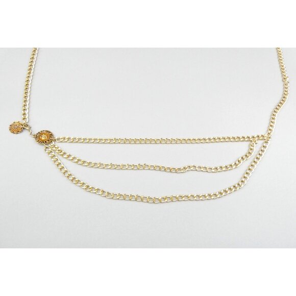 Gold-Tone Triple Chain Layered Belt With Medallion Accents - Picture 2 of 5